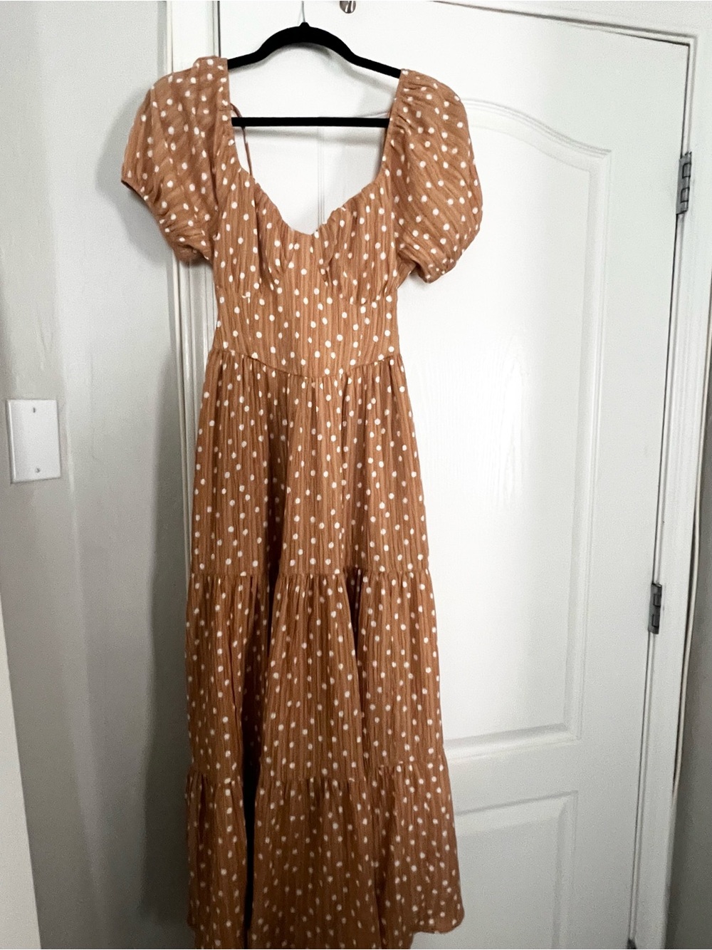 American Eagle Outfitters Camel Polka Dot Maxi Dress